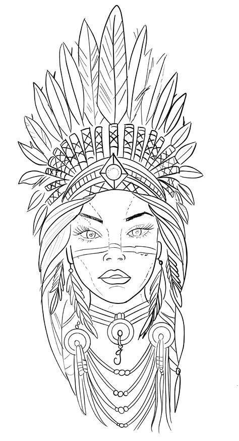 Indian Tattoo Stencil, India Tattoo Design Indian Patterns, Indian Girl Tattoo, Indian Lady Tattoo, Female Indian Headdress Tattoo, Arm Tattoos Lettering, Atlas Tattoo, Lion Tattoo Sleeves, Gangsta Tattoos