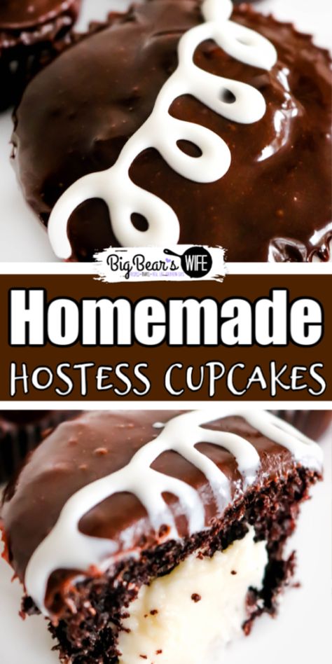 Easy Homemade Hostess Cupcakes - If you love trying out copycat recipes at home, you'll love making these Easy Homemade Hostess Cupcakes! The chocolate cupcakes and the filling are made from scratch but the decorating gets a little help from store bought favorites! Chocolate Banana Pudding, Southern Recipes Desserts, Hostess Cupcakes, Slow Cooker Recipes Dessert, Yummy Deserts, Southern Desserts, Homemade Frosting, Cupcake Recipes Chocolate, Sweet Treats Recipes