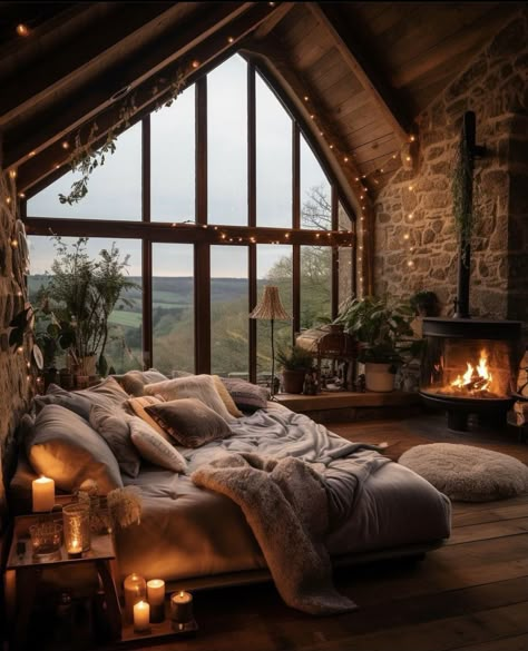 Log Cabin Bedroom, Cabin Aesthetic, Log Cabin Rustic, Romantic Cabin, Cabin Bedroom, Cottage Aesthetic, Cozy Room Decor, Cabins And Cottages, Forest House