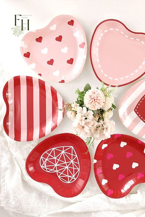 Super cute, non-flimsy party plates. 6 different designs come in a pack of 60! #thefancifulhome #sponsored #valentines #valentine'sday #party #valentinesday Valentines Plates, Valentines Day Table Decor, Heart Shaped Plates, Heart Plates, Valentines Day Table, Valentine Plates, Fundraiser Ideas, Valentine Party, Valentines Day Decor