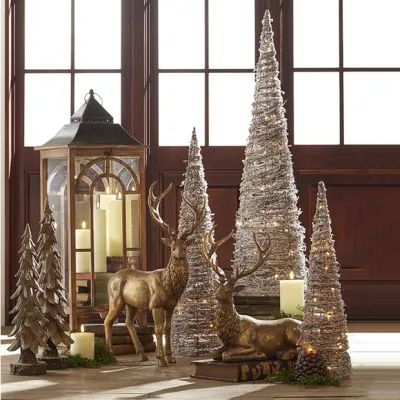 ALL THAT GLISTENS | Shop Sales Events Antique Farmhouse Christmas Deer Display, Store Front Christmas Display, Cone Trees Christmas Decorating Ideas, Christmas Vignettes Display, Modern Rustic Christmas Decor, Rustic Glam Christmas Tree, Holiday Fireplace Decor, Elegant Christmas Decorations, Mudroom Storage