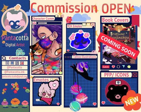 🌼Full prices and info are up on my Carrd : https://pantacotta.carrd.co/ 🌼Please read the full TOS. 🌼If you are interested or have questions feel free to DM or Email me! 🌼Email: pantacotta.studio@gmail.com ✨All saves, follows, comments, likes and shares are appreciated 💖 . . . . . . . #commission #commissionsopen #digitalart #illustration #tattoo #characterdesign #tattoodesign #ych #emotes #anime #fanart #manga #digitalartist #xppen #krita #art #tattooideas Art Commision Sheet Template, Carrd Inspo Template Commission, Carrd Inspo Art Commissions, Digital Art Commissions, Carrd Inspo Artist, Art Commissions Prices, Carrd Commission Ideas, Art Commissions Template, Art Commission Sheet Template