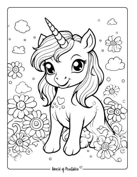 Unicorn Pictures To Color, Unicorn Coloring Pages For Kids, Minnie Mouse Drawing, Cute Rainbow Unicorn, Unicorn Drawing, Unicorn Pictures, Unicorn Illustration, Unicorn Coloring, Flower Alphabet