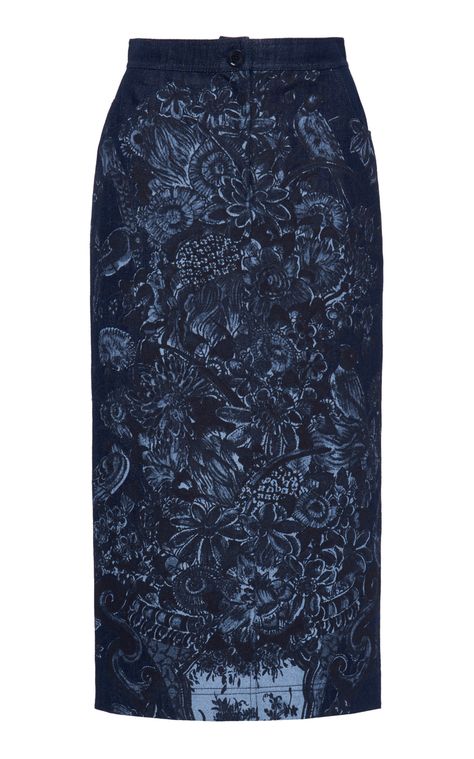 Denim Midi Skirt, Printed Denim, Hooded Sweater, Single Piece, Moda Operandi, Piece Of Clothing, Valentino Garavani, Fashion Collection, Lace Skirt