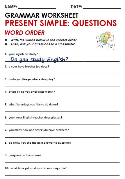 Esl Grammar, English Grammar Exercises, English Grammar For Kids, Word Order, Simple Present, Study English, English Worksheet, Teaching English Grammar, Simple Questions