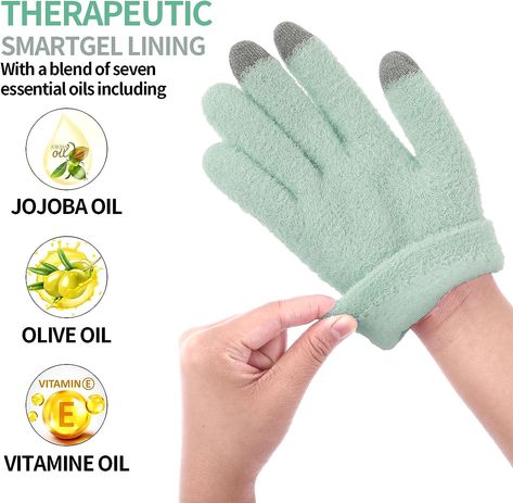 SPA Gloves for Dry Hands Overnight Moisturizing Gloves with Good Lining, Touch Screen Moisturizing Gloves for Women & Men Reusable Cotton Gloves for Eczema for Sleeping (Green) Moisturizing Gloves, Gloves For Women, Cotton Gloves, Touch Screen Gloves, Green Beauty, Dry Hands, Skin So Soft, Jojoba Oil, Touch Screen