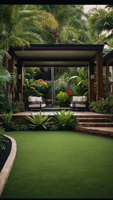 Create a Mini Paradise: Tropical Landscaping Ideas for Cozy Backyards - Cheerful Talks California Backyard Ideas, Tropical Landscaping Ideas, California Pool, Tropical Backyard Landscaping, California Backyard, California Architecture, Tropical Backyard, Cozy Backyard, Zone 9