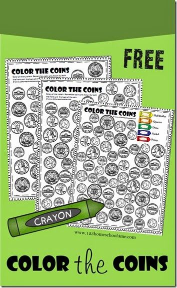 Grab these FREE Color the Coin Worksheets. They help kids learn to recognize American money: half dollar, quarter, dime, nickel, and penny.  Th Coin Worksheets, Money Kindergarten, American Money, Learning Money, Teaching Money, Money Activities, Money Math, Money Worksheets, Money Lessons