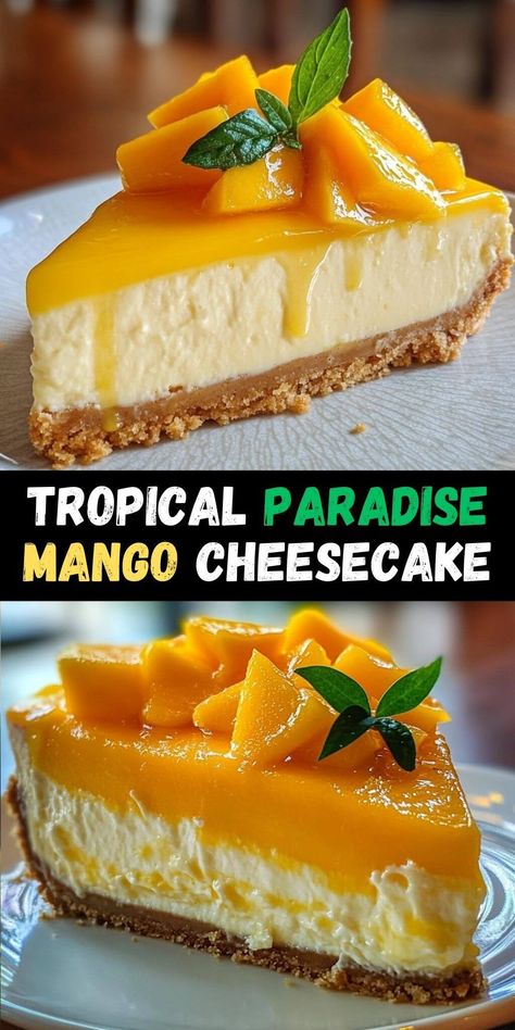 Tropical Paradise Mango Cheesecake - Recipes at Luminary Gather Mango Cheesecake Recipe, Tropical Desserts, Dessert Pie Recipes, Rich Cake, Cheesecake Lovers, Mango Cheesecake, Unflavored Gelatin, Elegant Desserts, Cracker Crust