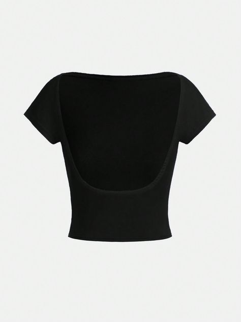 Black Casual Collar Short Sleeve Knitted Fabric Plain  Embellished Slight Stretch  Teen Girls Clothing Outer Banks Outfits, Knitting Girls, Slim Fit Shorts, Teen Girls, Girl Top, Black Casual, Girls Clothing, Girls Tshirts