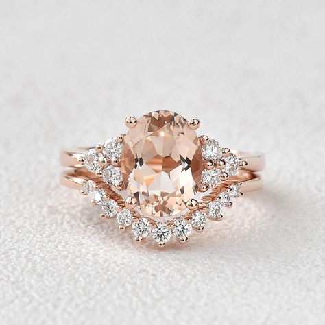 Rose Gold And Morganite Ring, Morganite Wedding Ring Set, Morganite Engagement Rings, Oval Morganite Engagement Ring, Rose Gold Morganite Engagement Ring, Rings 2022, Morganite Wedding Set, Morganite Bridal Set, Engagement Ring Morganite