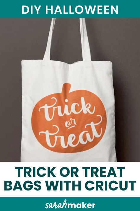 Learn how easy it is to make personalized Halloween Trick or Treat bags with your Cricut machine. I’ll show you the easy step-by-step process for applying iron-on vinyl to a cotton canvas tote – plus, I’ll share my free pumpkin SVG design. Diy Halloween Trick Or Treat Bags, Halloween Trick Or Treat Bags, Cricket Crafts, Pumpkin Images, Cricut Svgs, Cricut Halloween, Halloween Treat Bags, Cricut Projects Beginner, Cricut Tips