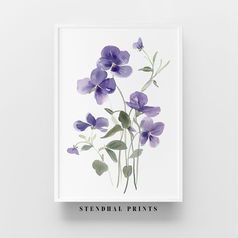 Delicate "Violet Whimsy" Watercolor | Purple Floral Printable Art | Whimsical Violets Download | Botanical Illustration | Wall Decor Watercolor Violets, Violet Watercolor, Violet Flowers, Aquarelle Art, Illustration Botanique, Art Whimsical, Floral Printables, Botanical Beauty, Violet Flower