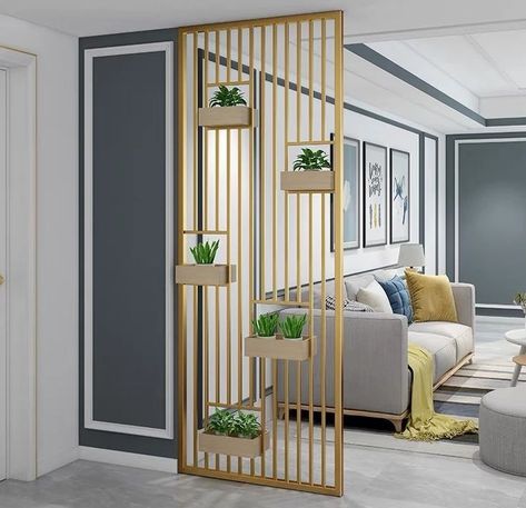 Metal Partition Design Living Rooms, Modern Partition, Modern Partition Walls, Room Partition Wall, Wall Partition Design, Painted Living Room Furniture, Living Room Divider, Living Room Partition, Living Room Partition Design