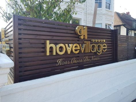 brushed-gold-stainless-steel-external-design-signage-nursery-hove-sussex-sussexsigns Commercial Signs, Company Design, Business Signage, Good Earth, Sign Company, Wooden Fence, Shop Office, Business Signs, Fence