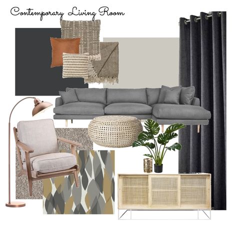 Contemporary Nordic Living Room, Modern Contemporary Living Room Grey, Contemporary Living Room Mood Board, Grey Japandi, Gray Modern Living Room, Contemporary Moodboard, Boho Moodboard, Contemporary Living Room Grey, Japandi Living Room Design