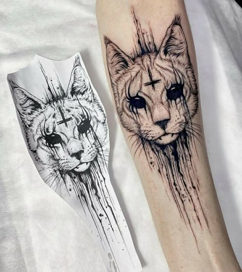 Bastet Tattoo, Gotik Tattoo, Cute Halloween Tattoos, Satanic Tattoos, Goth Tattoo, Black Cat Tattoos, Tattoo Flowers, Creepy Cat, Witch Tattoo