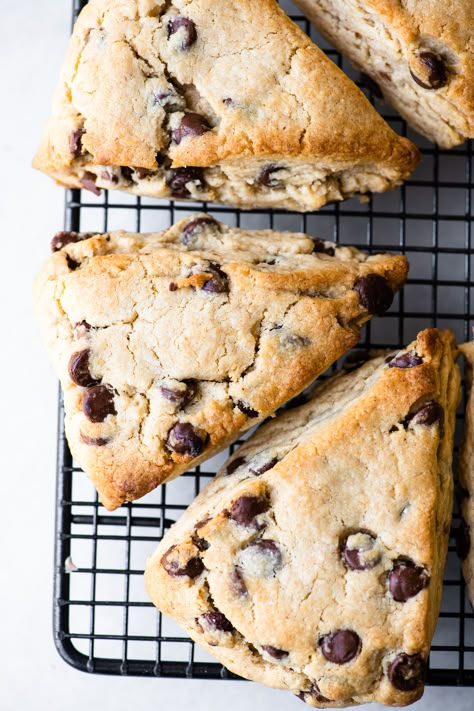 Peanut Butter Chocolate Chip Scones ~ flakey breakfast or tea time pastries made with creamy peanut butter and loaded with milk chocolate chips! #easy #recipe #best #fromscratch #chocolatechip #tea #afternoontea #hightea #moist #chocolate #peanutbutter Peanut Butter Chocolate Scones, Peanut Butter Chocolate Chip Scones, Scone Recipes Chocolate Chip, Peanut Butter Scones Recipe, Peanut Butter Pastries, Recipes With Butter Milk, Scones Recipe Chocolate Chip, Butter Milk Recipes, Baking With Milk