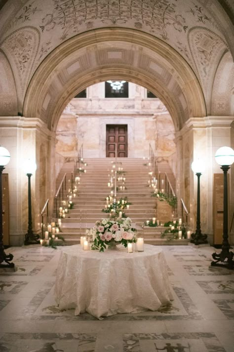 Romantic Entryway, Covered Staircase, Boston Public Library Wedding, Public Library Wedding, Art Museum Wedding, Library Wedding, Time And Time Again, Romantic Candles, Bella Bridesmaid