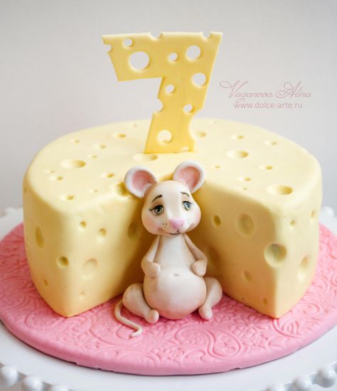 Cake with a mouse and cheese - Cake by Alina Vaganova Cheese Design Cake, Cheese And Mouse Cake, Mouse Party Ideas Mice, Cake That Looks Like Cheese, Cheese Birthday Cake, Mouse Cake Ideas, Mouse And Cheese, Super Torte, Cheese Design