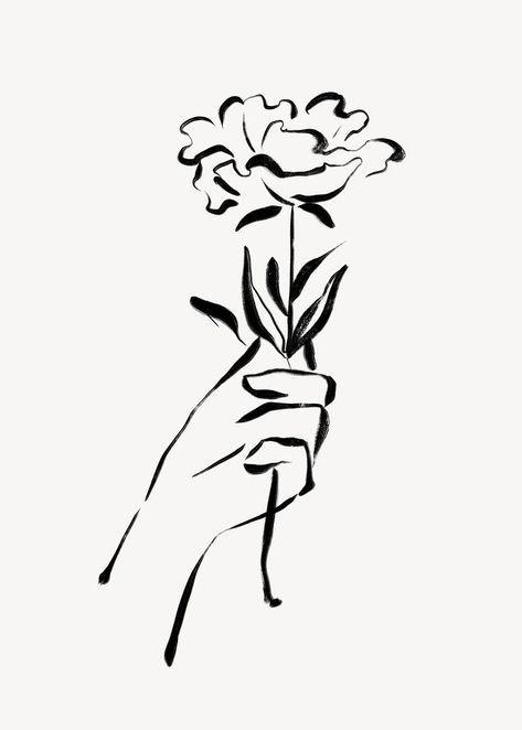 Brush Aesthetic, Wrist Tattoos Quotes, Aesthetic Line Art, Hand Holding Rose, Rose Collage, Bold Tattoo, Hands Holding Flowers, Drawing Love, Linear Art