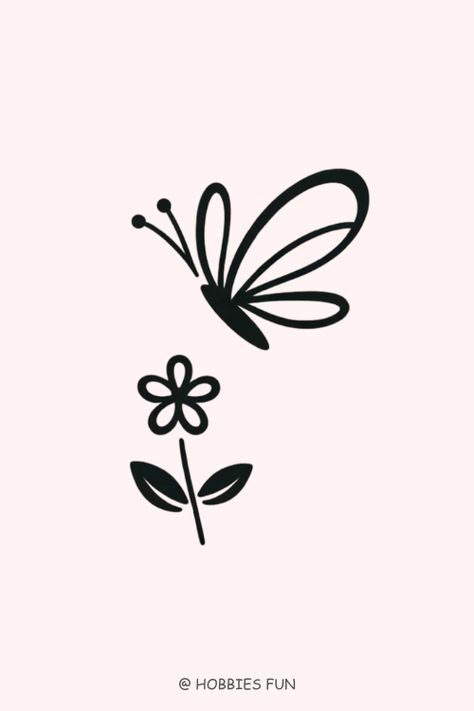 small simple tattoos, Butterfly and Flower Butterfly Doodles Simple, Simple Tattoo Ideas With Meaning, Butterfly Tattoo Simple, Small Simple Tattoo Ideas, Butterfly And Flower Tattoo, Cool Simple Tattoos, Small Simple Tattoos, Simple Tattoo Ideas, Easy Tattoos To Draw