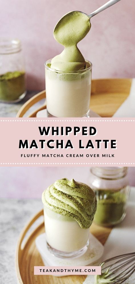 This super creamy whipped matcha latte or dalgona matcha is a trendy and aesthetic drink that's perfect for warm mornings #matchalatte #matcha #dalgonamatcha #whippedmatchalatte | teakandthyme.com Whipped Matcha, Matcha Tea Recipes, Matcha Desserts, Matcha Drink Recipes, Aesthetic Drink, Matcha Latte Recipe, Matcha Dessert, Matcha Cookies, Matcha Ice Cream