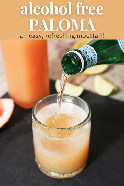 Easy Paloma Mocktail Recipe Mocktails Greek, Paloma Mocktail Recipe, Mocktail Party, Moscow Mule Recipe, Chocolate Cocktails, Cocktail Appetizers, Just Juice, Citrus Juice, Brunch Cocktails