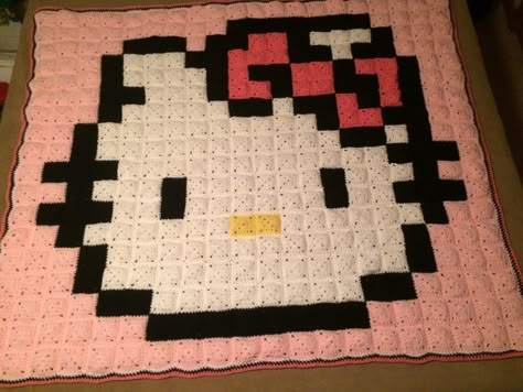 Hello Hay'lah's Kitty Crocheting Hello Kitty, Hello Kitty Graph Pattern, Hello Kitty Pixel Crochet, Crochet Hello Kitty Blanket, Hello Kitty Tapestry Crochet, Hello Kitty Crochet Blanket, Hello Kitty Tapestry, Crochet Hello Kitty, Hello Kitty Blanket