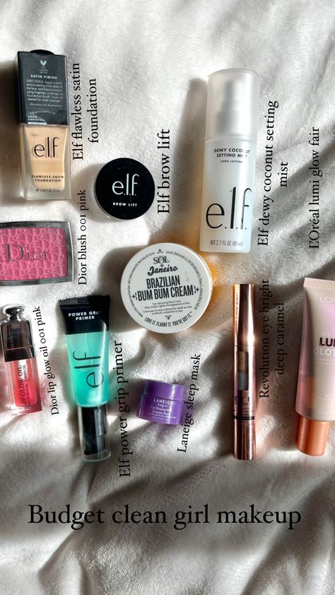 Gift Makeup Ideas, Soft Makeup Routine, That Girl Makeup Products, Best Clean Girl Makeup Products, Makeup List To Buy, Makeup Bag For School, Makeup Items List, Lip Oil On Lips, Milani Lip Oil