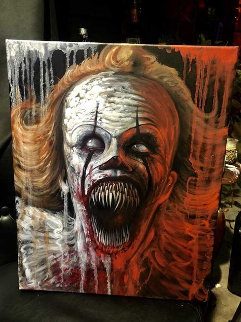 Pennywise oil paintings I’ve done hope you enjoy - Imgur Pennywise Painting, Creepy Artwork, Cartoon Reference, Clown Paintings, Scary Drawings, Clown Horror, Sonic 2, Creepy Drawings, 80s Horror