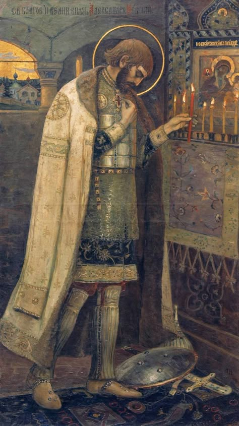 Orthodox Paintings, Christian Art Aesthetic, Mikhail Nesterov, Alexander Nevsky, Orthodox Saints, Orthodox Art, Oil Painting Woman, Sign Of The Cross, Russian Painting