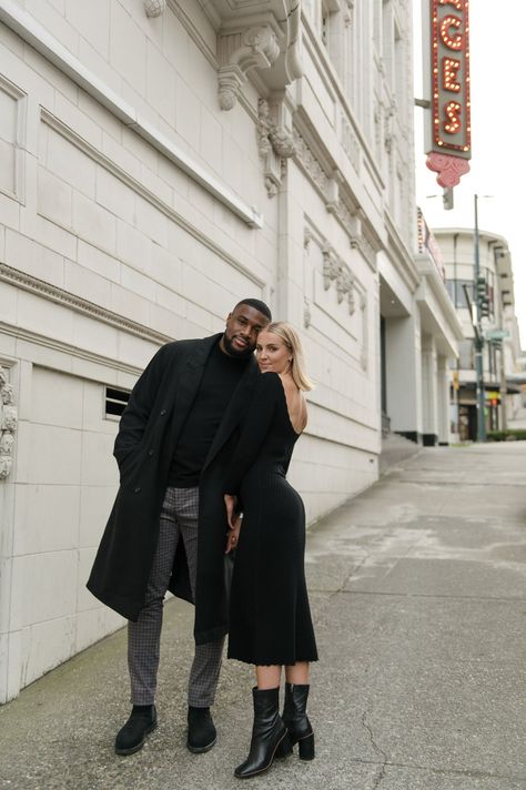 A Stylish Downtown Tacoma Engagement Session — J and L Photography Brooklyn Engagement Shoot, Couples Downtown, Couples City, Engagement Shoot Outfit, Engagement Picture Outfits, Shot On Film, City Shoot, Urban Engagement, Nyc Engagement