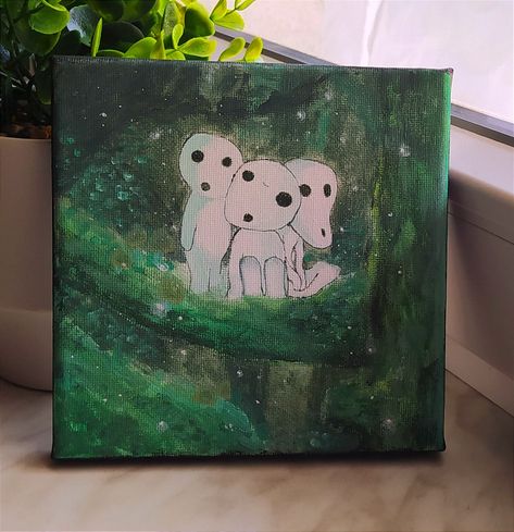 Acrylic Painting On Canvas of Forest Spirits from Princess Mononoke movie - Ghibli Studio - Fanart - Ghibli art Princess Mononoke Painting, Studio Ghibli Painting Ideas, Studio Ghibli Painting, Ghibli Painting, Forest Spirits, Arte Aesthetic, Paint Inspo, Ghibli Artwork, Beads Designs