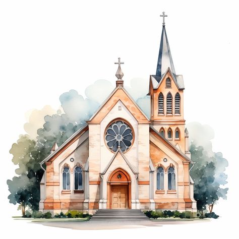 10 Church Clipart Church Paintings Ideas, Gereja Aesthetic, Chapel Watercolor, Church Painting On Canvas, Church Watercolor, Church Wallpaper, Church Clipart, Church Drawing, Church Illustration