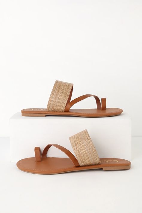 Cute Natural Tan Sandals - Flat Sandals - Woven Sandals #ad #Tan, #SPONSORED, #Natural, #Cute, #Woven Satin Ballet Flats, Toe Loop Sandals, Woven Sandals, Chic Sandals, Sandals Flat, Tan Sandals, Summer Flats, Size 11 Heels, Sandal Heels