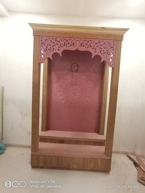 Living Room Kitchen Divider, Small Mandir, Wall Texture Patterns, Wooden Mandir, Small Temple, Ram Navmi, Box Bed Design, Wooden Temple, Mandir Design