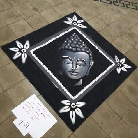 3d Poster Rangoli Designs, 3d Rangoli Designs For Competition, Rangoli Competition Ideas, Poster Rangoli Designs For Competition, Buddha Rangoli, 3d Rangoli Designs, Flowers Painting Acrylic, Diy Art Projects Canvas, Rangoli Competition