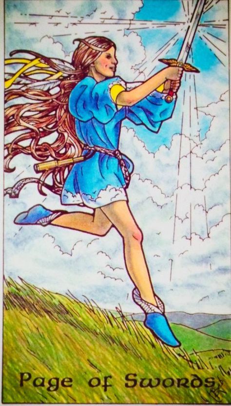 The Page of Swords from the Robin Wood Tarot Page Of Swords, King Of Swords, Swords Tarot, Fortune Telling Cards, Love Tarot, Tarot Learning, Tarot Card Meanings, February 3, Minor Arcana