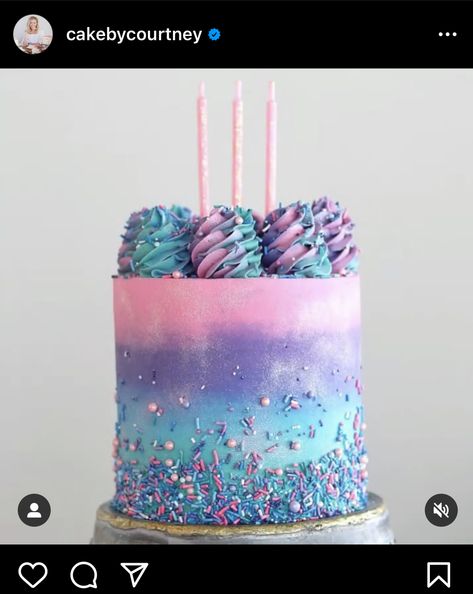 Ombre Cake With Sprinkles, Purple Pink Ombre Cake, Girls Birthday Cakes 8 Year, Pink Purple And Blue Cake Ideas, Girly Galaxy Cake, Pink And Purple Bday Cake, Purple Mermaid Birthday Cake, Light Blue Cakes Birthday, Blue And Pink Ombre Cake