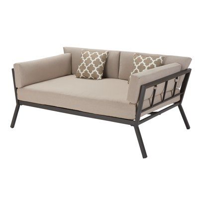 Daybed Ideas, Wicker Daybed, Daybed Sets, Small Patio Furniture, Metal Daybed, Shades Of Tan, Stylish Throw Pillows, Patio Canopy, Outdoor Daybed