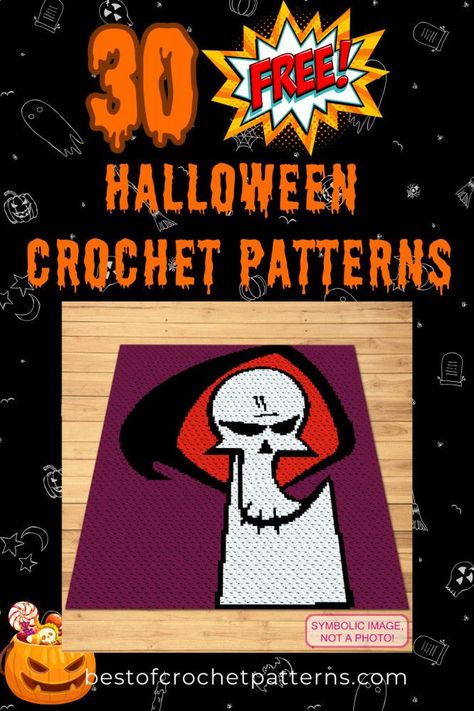 The ultimate collection of Halloween crochet patterns awaits your hook. Click to see All 30 Free Crochet Patterns! Halloween Crochet Blanket Patterns Free, C2c Halloween, Reaper Crochet, Free Halloween Crochet Patterns, Free Halloween Crochet, Cartoon Present, Halloween Bunting, Big Yarn, Cozy Crochet Patterns