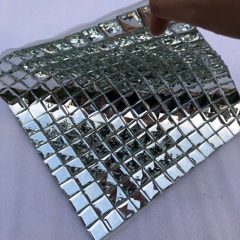 Deco Mirror Tiles, Mirror Tiles Peel And Stick, Mirrored Tile Backsplash Bar, Bling Wall Mirror, Silver Glitter Wallpaper, Crushed Diamond Mirror, Wall Sheets, Mosaic Tile Backsplash Kitchen, Pink Bathroom Decor