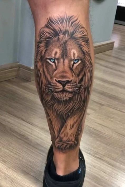 Lion Leg Tattoo, Lion Tattoo On Thigh, Calf Tattoo Men, Thigh Tattoo Men, Lioness Tattoo, Lion Tattoo Sleeves, Lion Tattoos, Mens Lion Tattoo, Small Shoulder Tattoos