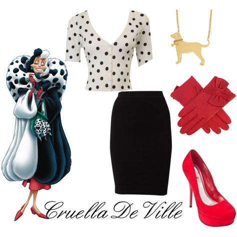 "Modern Cruella DeVille" by wonderland449 on Polyvore Cruella Deville Disneybound, Cruella Deville Costume Diy, Disney Villain Costumes, Cruella Deville Costume, Disneybound Ideas, Ursula Costume, Disney Dress Up, Cute Disney Outfits, Disney Halloween Shirts