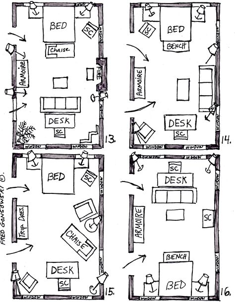 Large Bedroom Layout, Bedroom Furniture Placement, Bedroom Layout Design, Arranging Bedroom Furniture, Bedroom Arrangement, Bedroom Furniture Layout, Small Bedroom Furniture, Long Room, Bedroom Layout