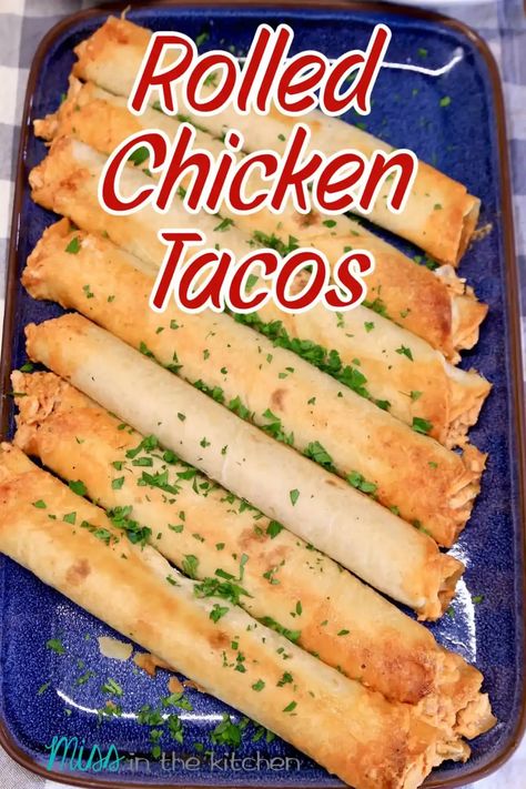 Baked Rolled Tacos, Rostierre Chicken Recipes, Shredded Rotisserie Chicken Recipes, Cheesy Mexican Chicken, Rolled Chicken Tacos, Baked Tortillas, Rotisserie Chicken Recipes Leftover, Rotisserie Chicken Tacos, Chicken Tacos Recipe