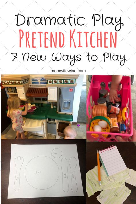 Dramatic Play Pretend Kitchen - 7 New Ways to Play #Toddlers #Preschool #Play #Learn Preschool Kitchen Center, Grandparents Day Preschool, Area Lesson, Preschool Play, Toddler Kitchen, Pretend Kitchen, Dramatic Play Preschool, Play Pretend, Play Food Set