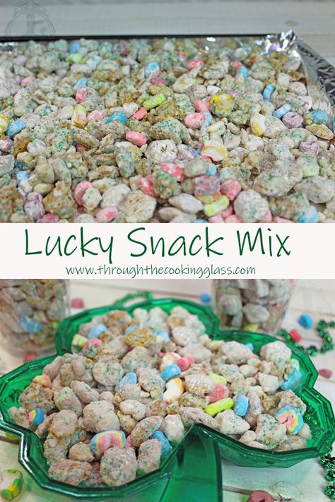 Lucky Snack Mix | Through the Cooking Glass Lucky Charms Marshmallows Only, Crispix Cereal, Cereal Mix, Lucky Charms Marshmallows, Lucky Charms Cereal, Party Picks, Decadent Chocolate Cake, Snack Mix Recipes, Holiday Snacks