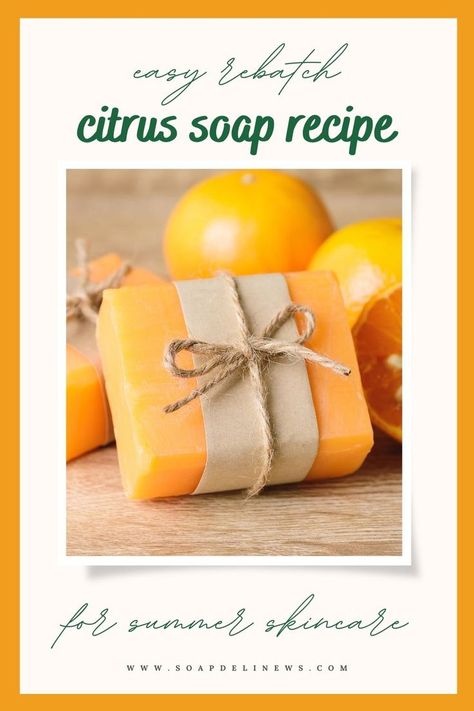 Learn how to make citrus soap for summer skin care. This easy lavender citrus soap recipe is made using the rebatch soap making method. This simple summer soap project is formulated by grating existing soap bars or leftover soap slivers then adding moisturizing vitamin E and essential oils for a nourishing summertime soap. Not only does this orange soap hydrate and gently cleanse skin, but it also has amazing citrus soap benefits for skin thanks to the citrus essential oil blends. Citrus Soap Recipe, Rebatch Soap Recipes, Orange Soap Recipe, Summer Skin Care Routine, Zest Soap, Summer Soap, Soap Benefits, Summer Skin Care, Carrot Soap